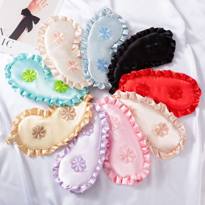 Women's embroidered satin sleep mask with gathered ruffled edge and soft padding Bowlift