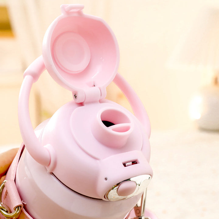Insulated drinking bottle with cute animal design and practical carrying strap Bowlift