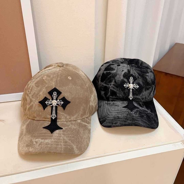 Men's Velvet Embroidered Cross Baseball Cap Bowlift