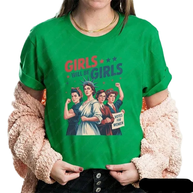 Women's nan vintage-inspired feminist graphic t-shirt with suffragette illustration Bowlift