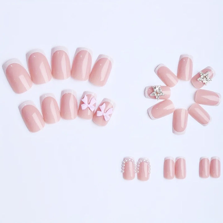 Artificial nail tips with glamorous bow and rhinestone design Bowlift