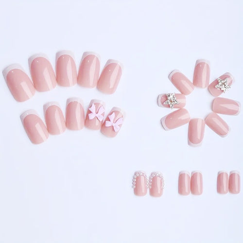 Artificial nail tips with glamorous bow and rhinestone design Bowlift