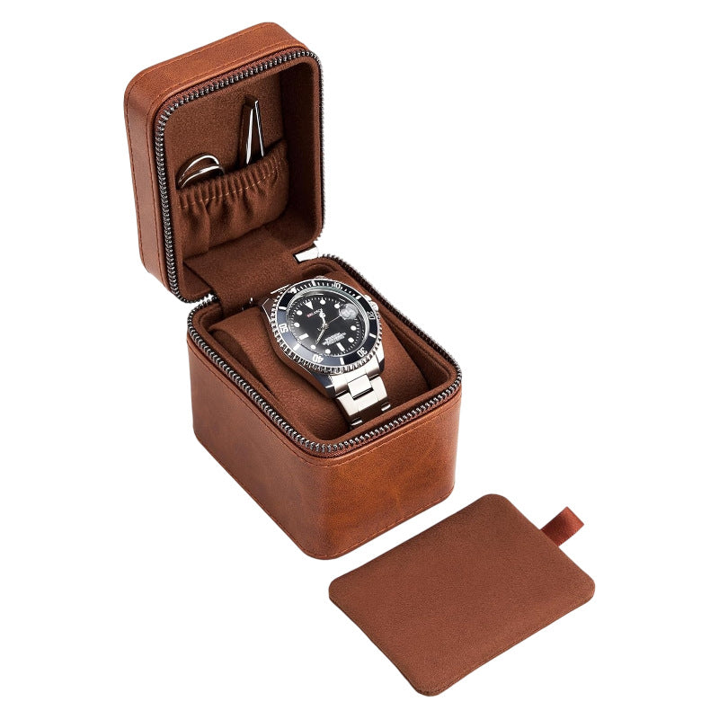 Leatherette Travel Watch Case with Suede-Lined Interior and Tool Pouch Bowlift