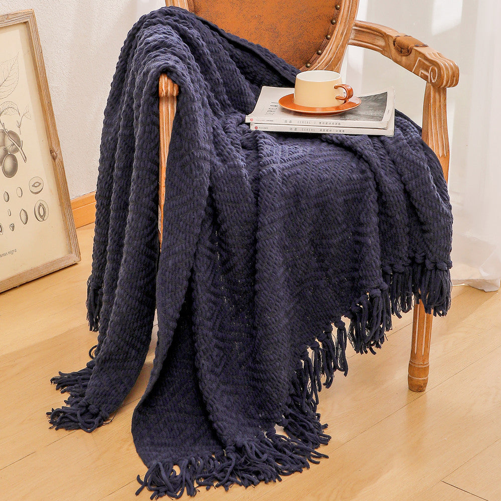 Cozy Textured Fringe Throw