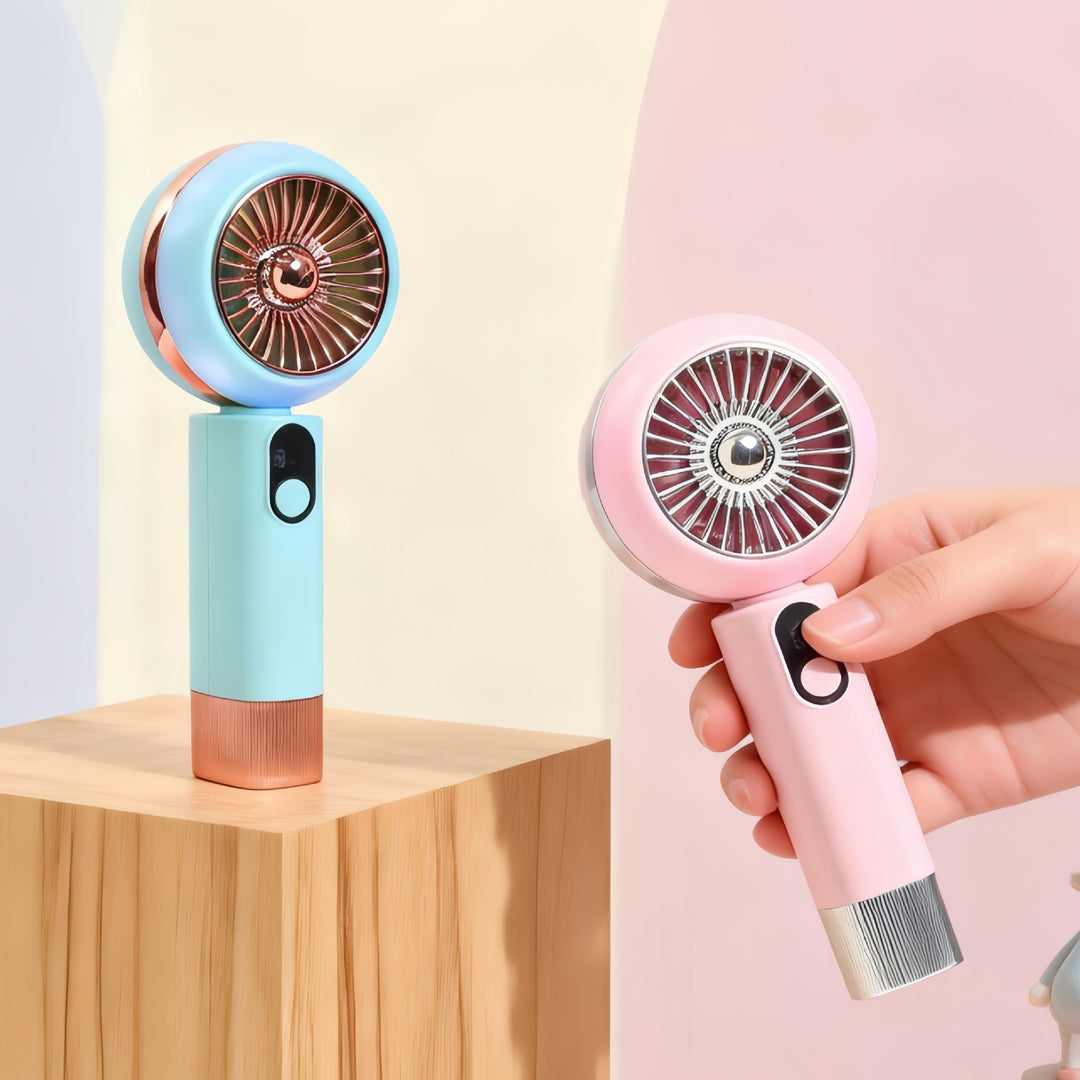 Ladies portable mini hand fan with LED light and digital control Bowlift