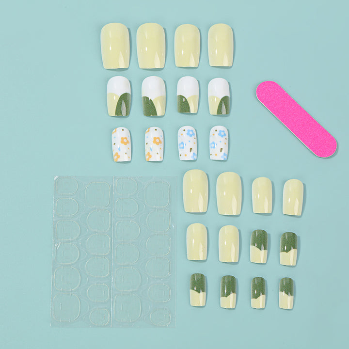 Artificial Nail Set with Playful Flower Patterns Bowlift