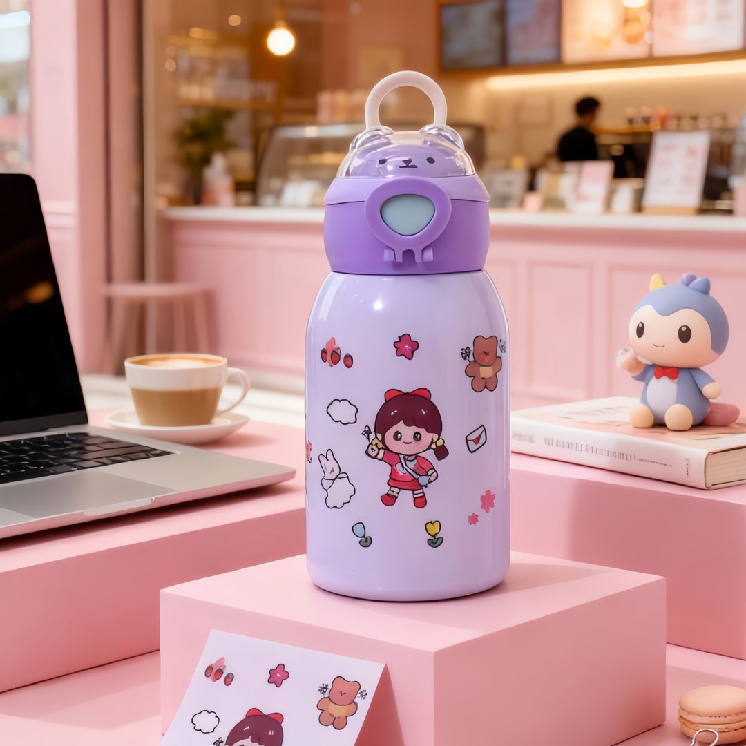 Women's insulated drinking bottle with planet-shaped stickers Bowlift
