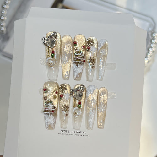 Snowflake-Inspired Glitter Press-On Nail Set Bowlift