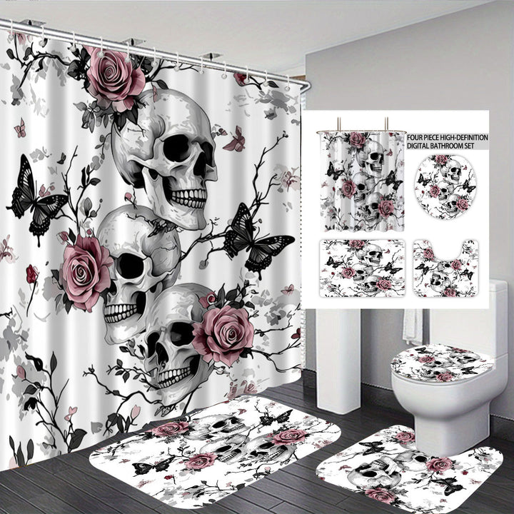 Artistic Skull and Floral Themed Bathroom Set Bowlift