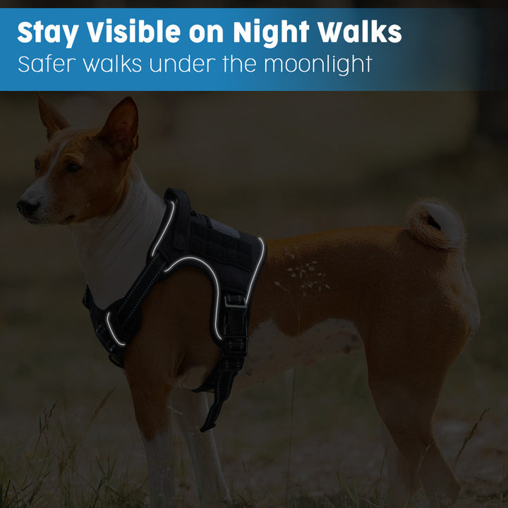 Padded no-pull tactical dog harness with sturdy handle and reflective trim Bowlift