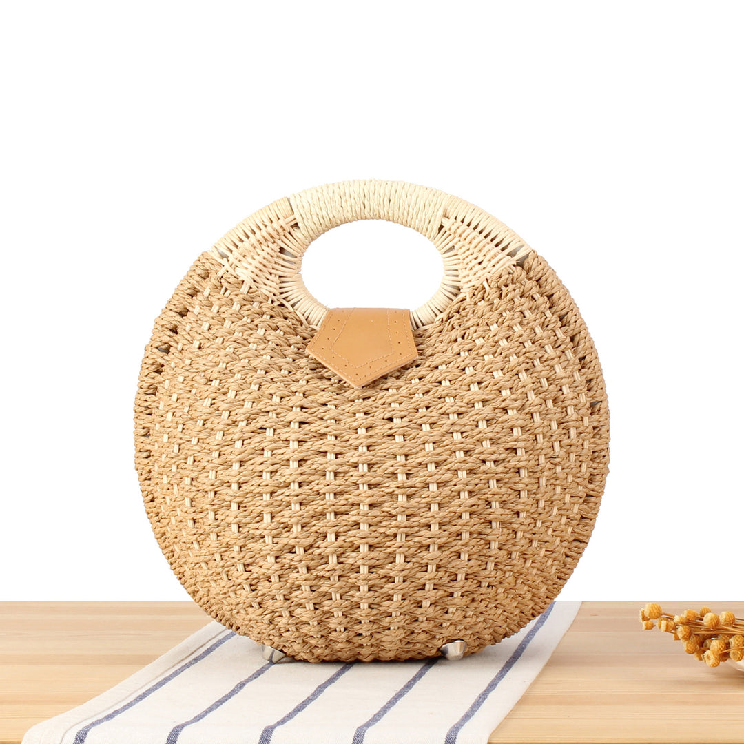 Round straw bag with elegant leather handle Bowlift