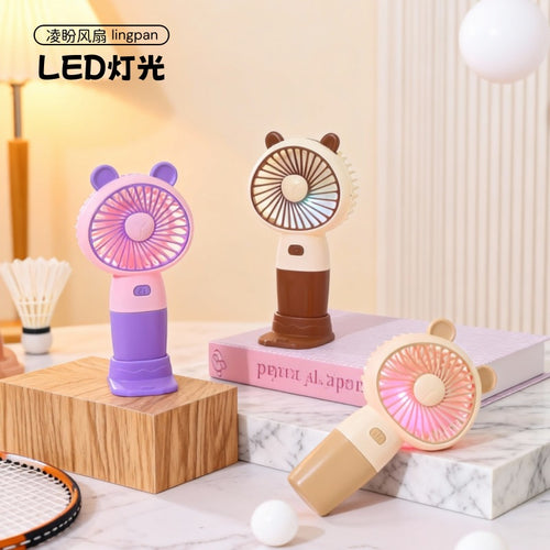 Women's Portable Hand Fan with Cute Animal Design and LED Lighting Bowlift