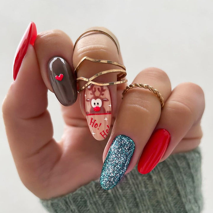 Creative Nail Art Set with Festive Christmas Designs and Glitter Accents Bowlift
