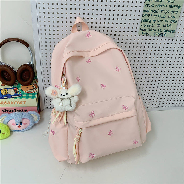 Backpack with Charming Bow Design and Practical Compartments Bowlift