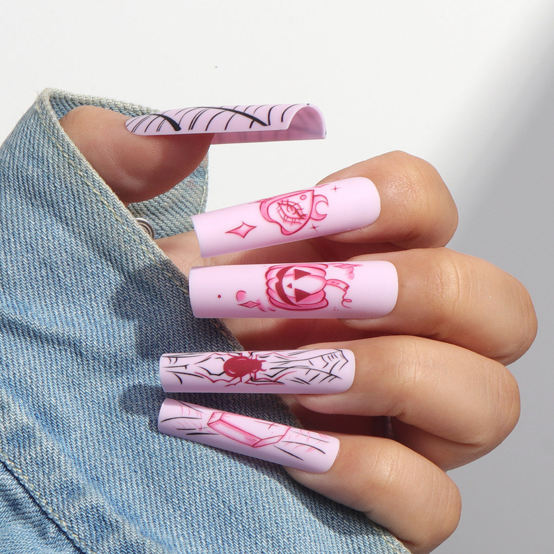 Artistic Press-On Nails with Halloween Theme Bowlift