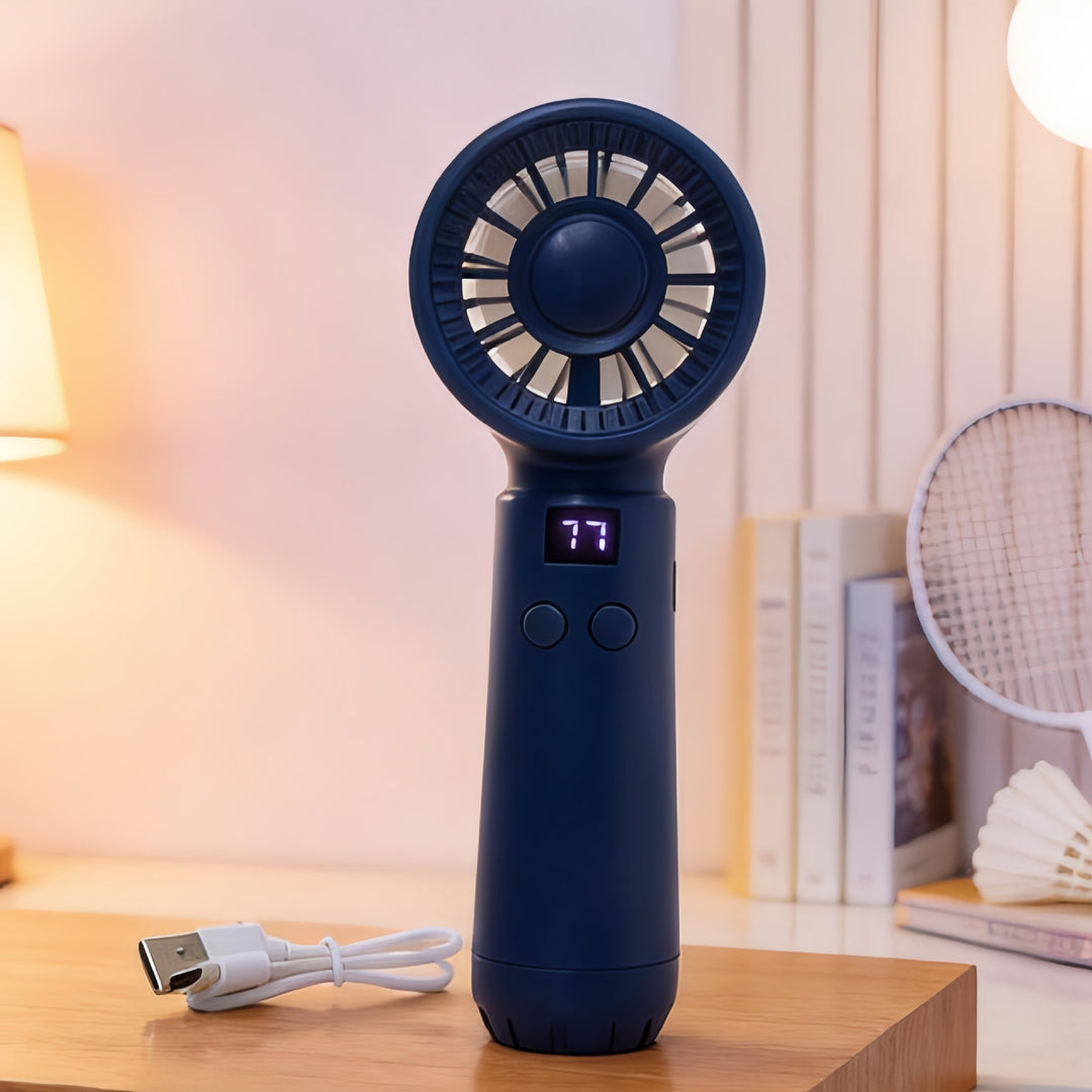 Cooling portable rechargeable bladeless handheld fan with LED speed display and USB charging Bowlift