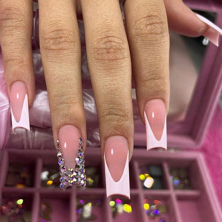 Stylish nail extensions with glitter design Bowlift