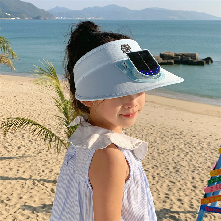 Child-Sunshade with Solar Fan and Integrated LED Lights Bowlift