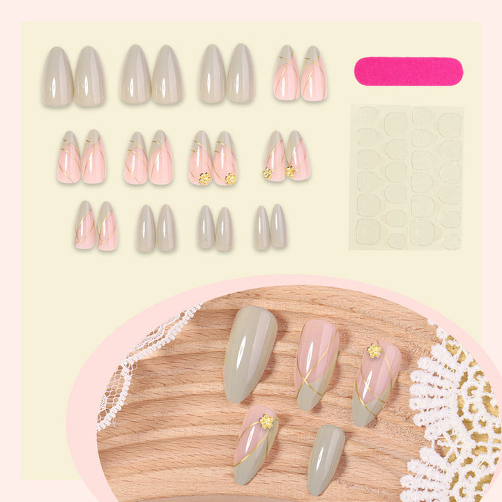 Artificial nail set with elegant marble design and gold accents Bowlift
