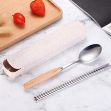 Portable Eco-Friendly Travel Cutlery Set with Wooden Handles Bowlift