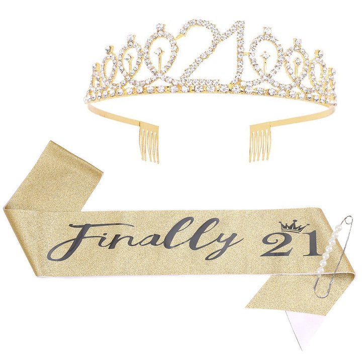 Women Crystal-Embellished Birthday Crown with Personalized Sash Bowlift