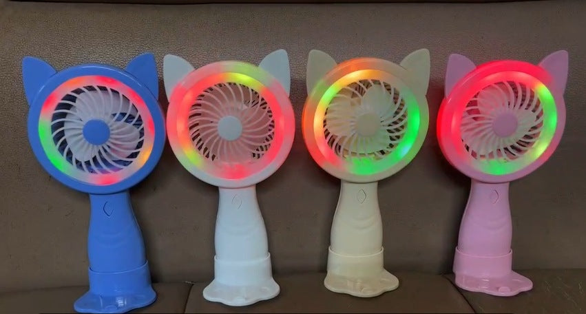 Unisex Portable Hand Fan with Creative Cat Ears and Colorful LED Lights Bowlift