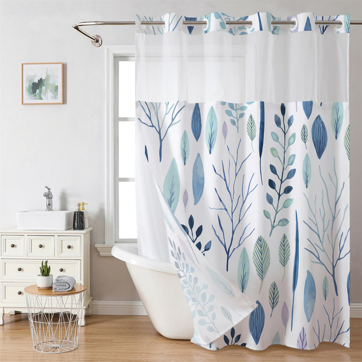 Tropical Leaf Print Shower Curtain Bowlift