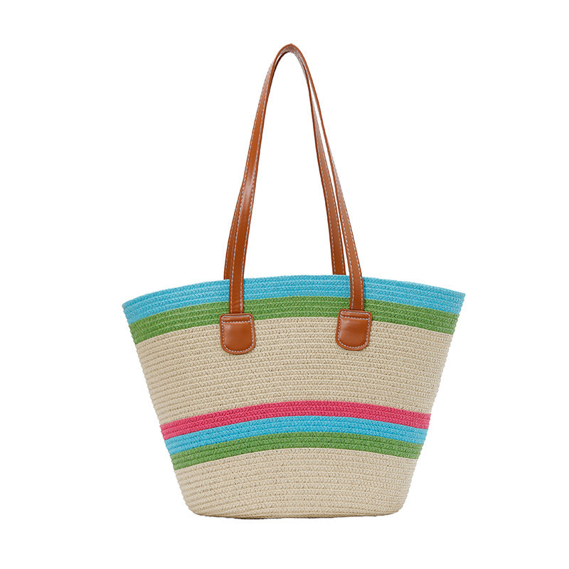 WoColorful Straw Beach Tote Bag Bowlift