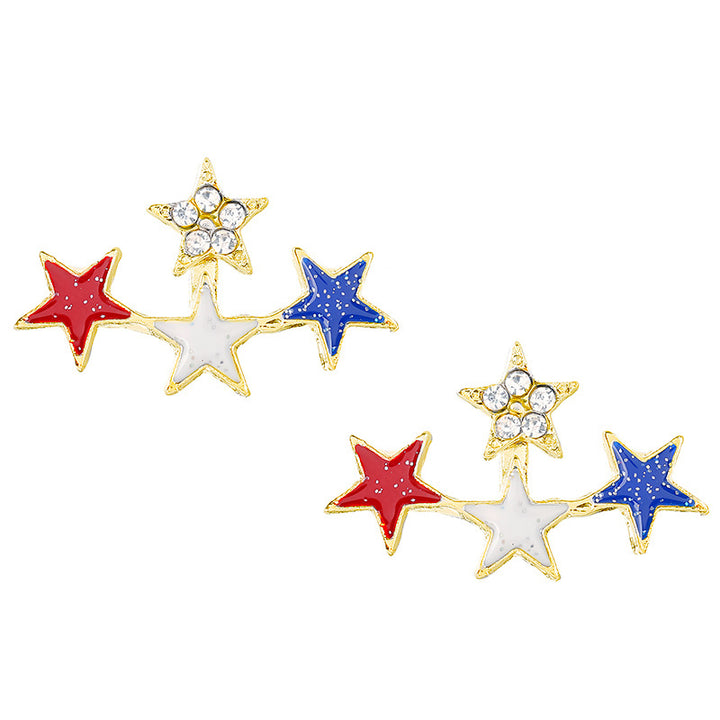 Women's nan patriotic horseshoe enamel dangle earrings with star-accented design and fishhook findings Bowlift