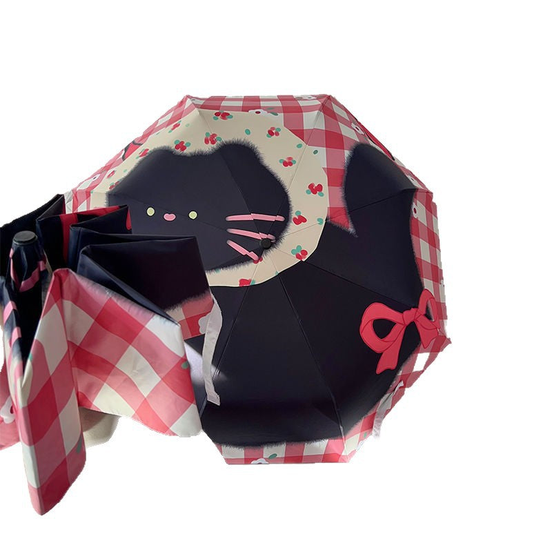 Women's Foldable Umbrella with Stylish Check Pattern Bowlift