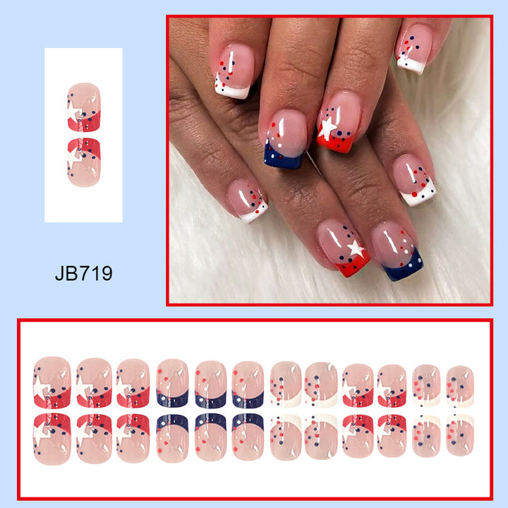 Decorative Press-On Nail Art Set with Star and Stripe Designs Bowlift