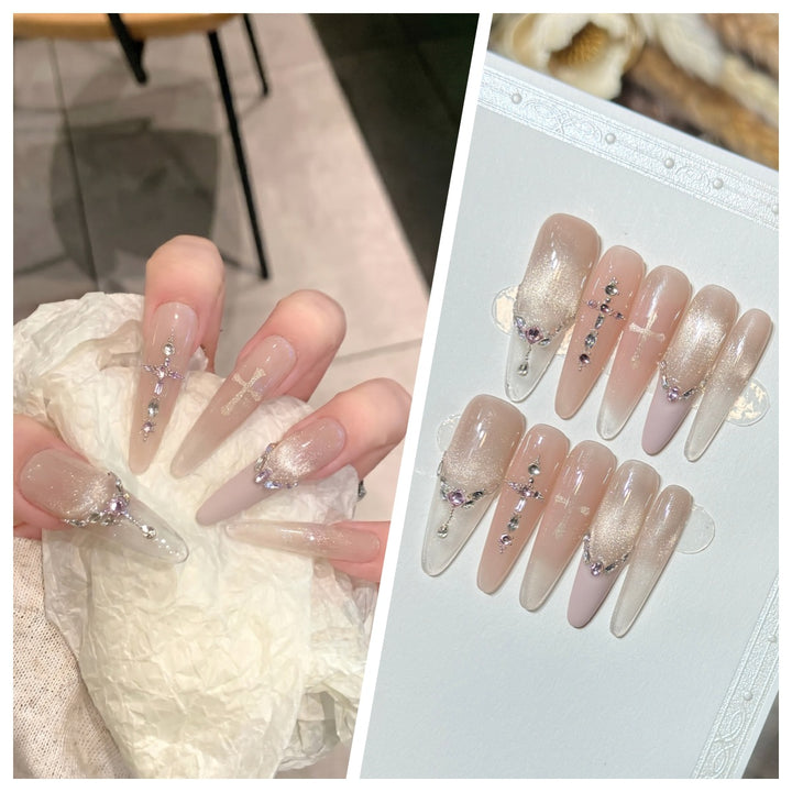 Artistic Stiletto Press-On Nail Set with Charming Patterns Bowlift