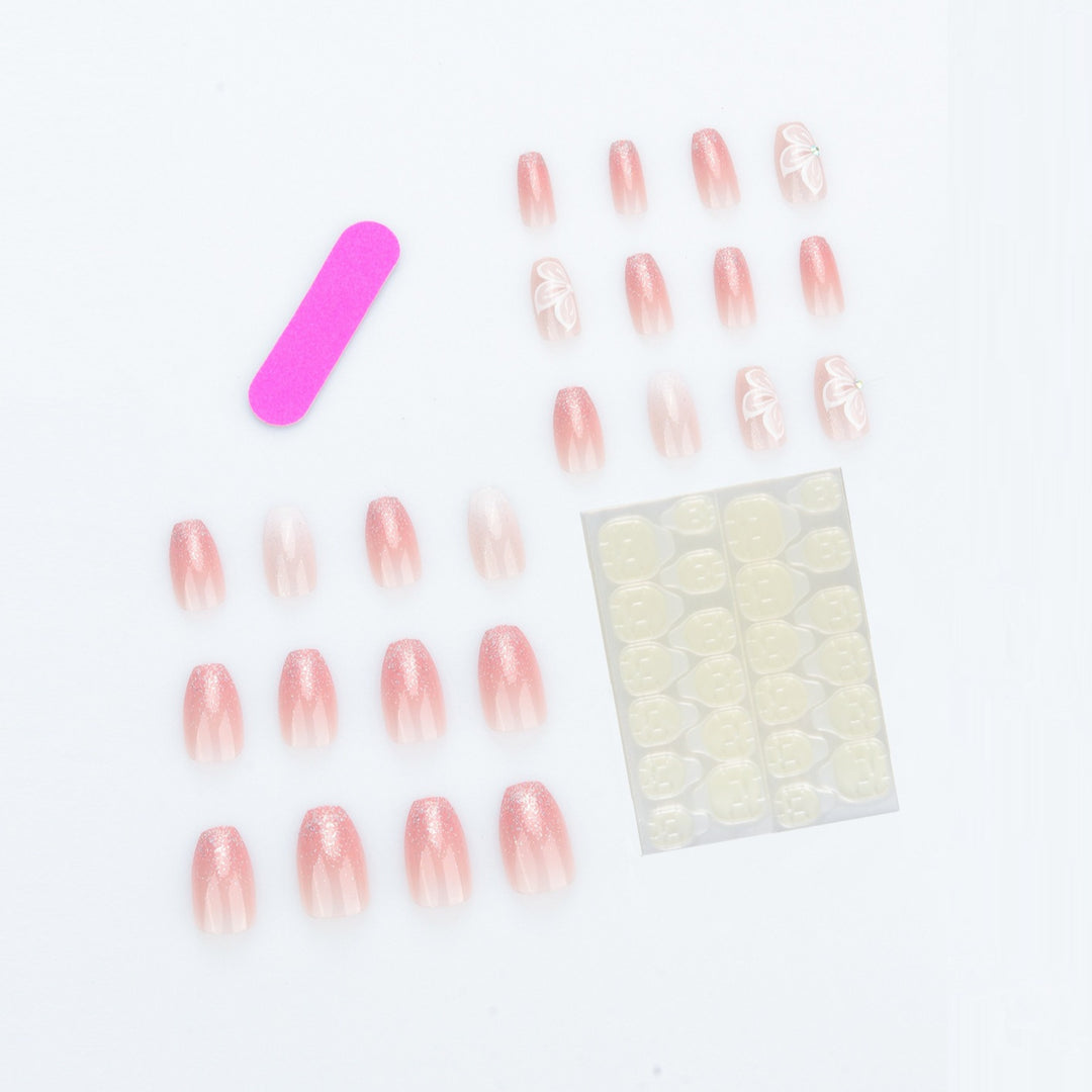 Elegant Ombre Press-On Nail Extensions with Decorative Accents Bowlift