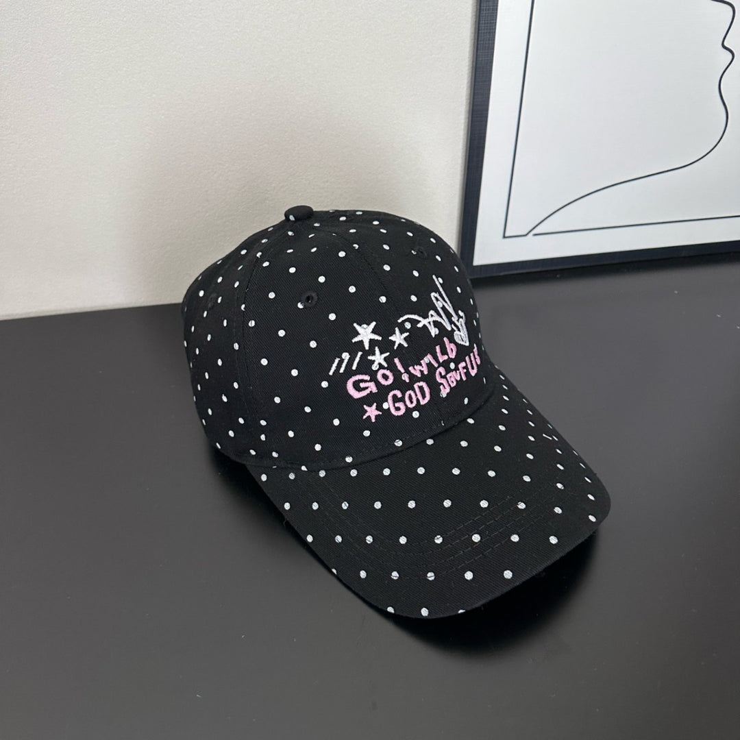 Women's Trendy Polka Dot Embroidered Baseball Cap Bowlift