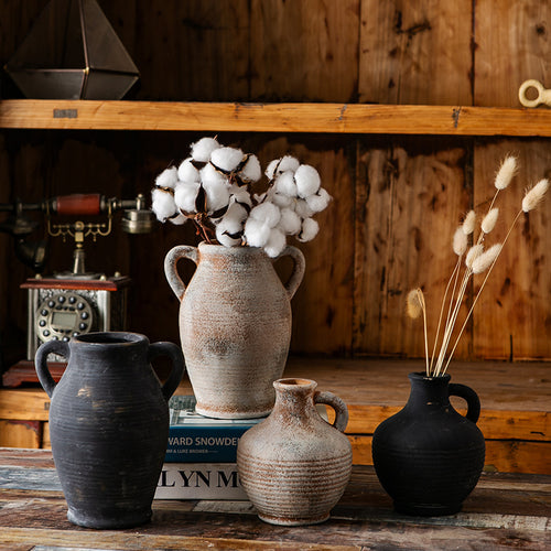 Rustic ceramic vase with handles Bowlift