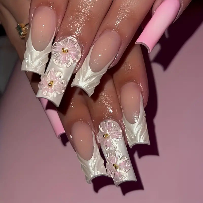 3D Floral Design Press-On Nails Bowlift