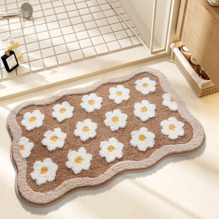 Plush Floral Design Bath Mat Bowlift