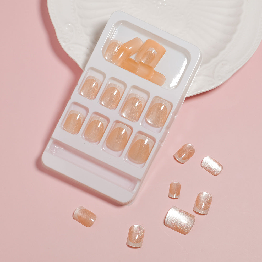Elegant Glitter French Tip Press-On Nails Bowlift
