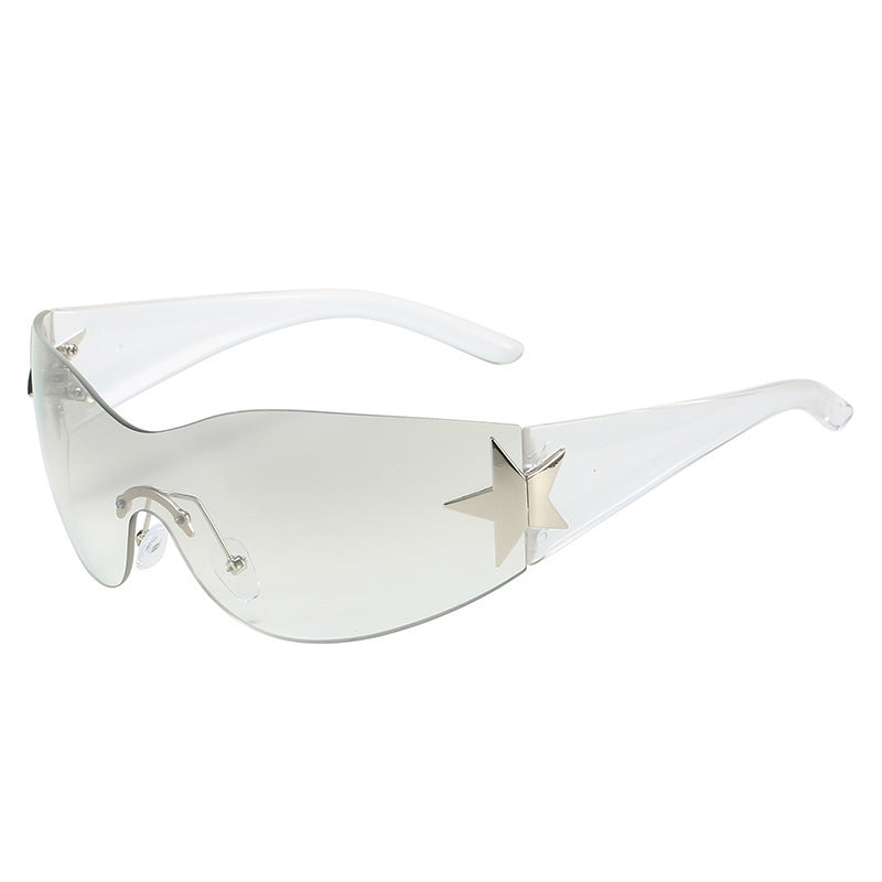 Fashion-Forward Shield Sunglasses with Star Accent Bowlift