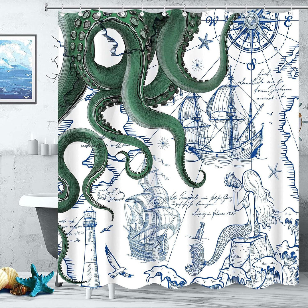 Ocean-Theme Shower Curtain Bowlift
