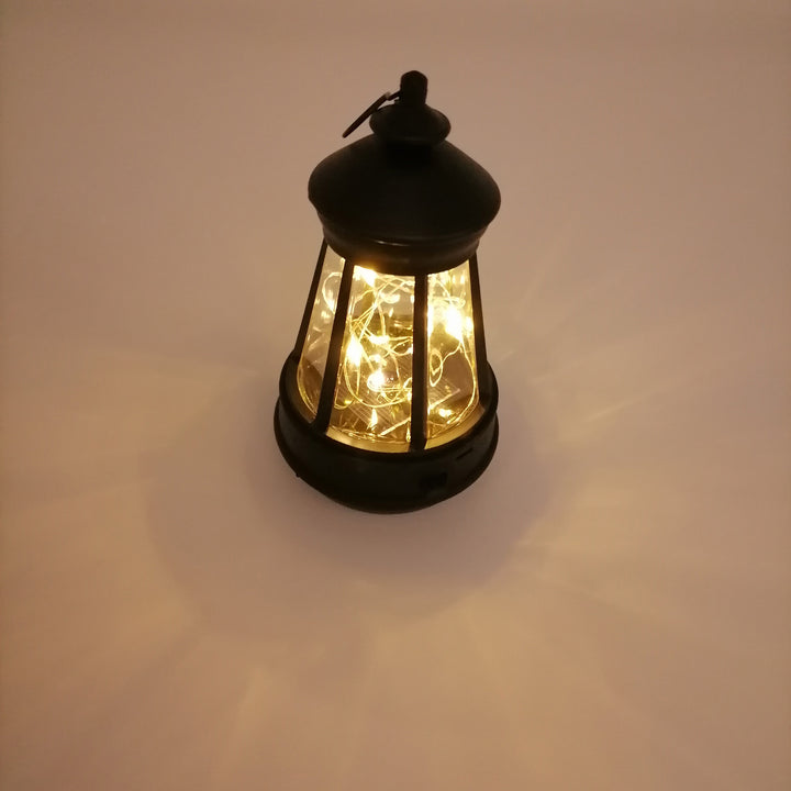 Vintage Metal Tabletop Lantern With Warm LED Fairy String Rechargeable USB Port And Portable Hanging Handle Bowlift