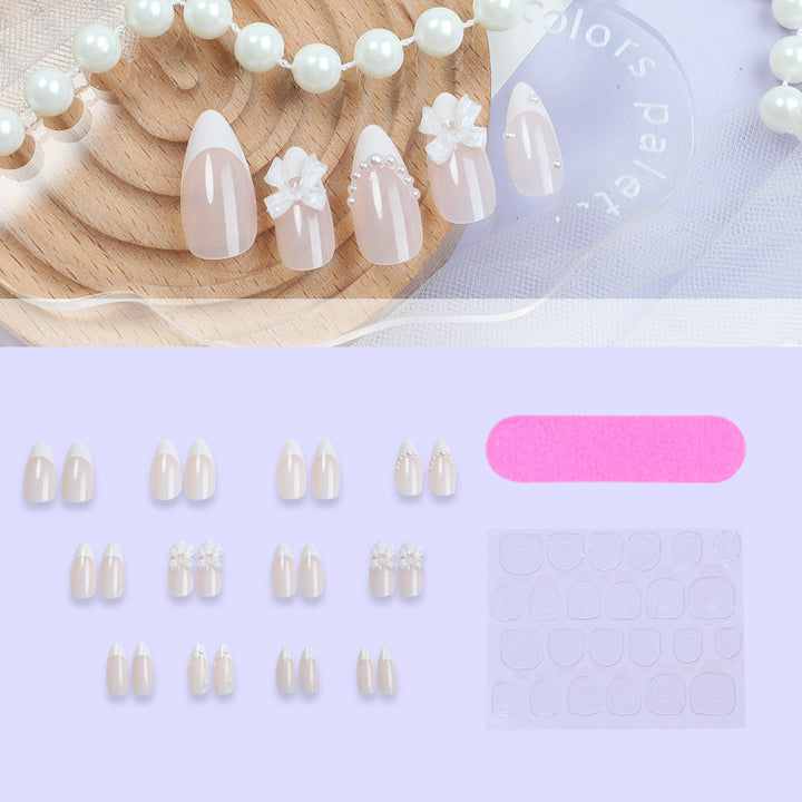 Decorative Press-On Nail Set with Floral and Pearl Embellishments Bowlift