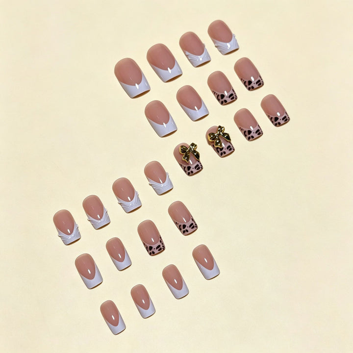 Artistic Premium Leopard and Bow-Embellished Press-On Nail Tips Bowlift