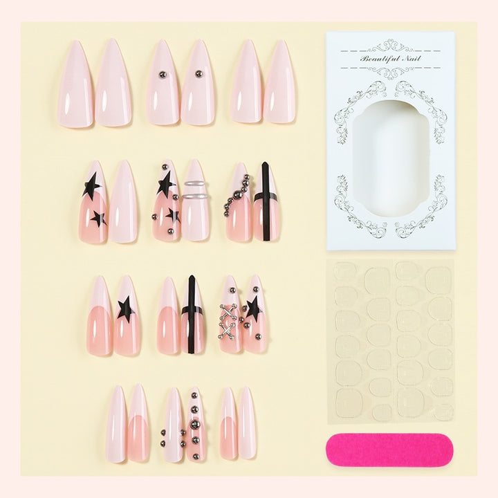 Artificial nail set with elegant star and glitter design Bowlift
