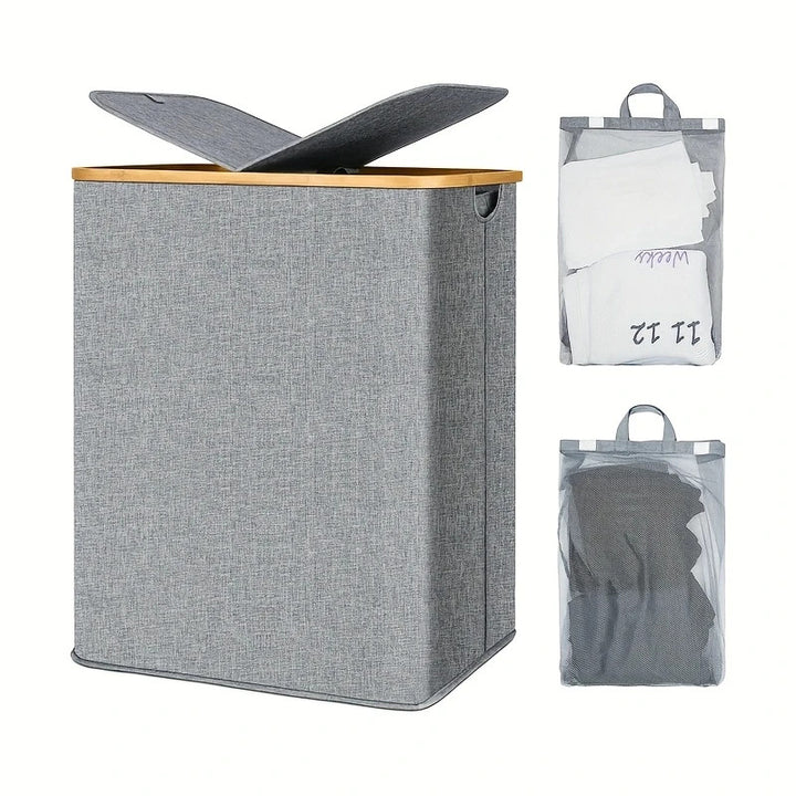 Elegant laundry basket with bamboo lid Bowlift
