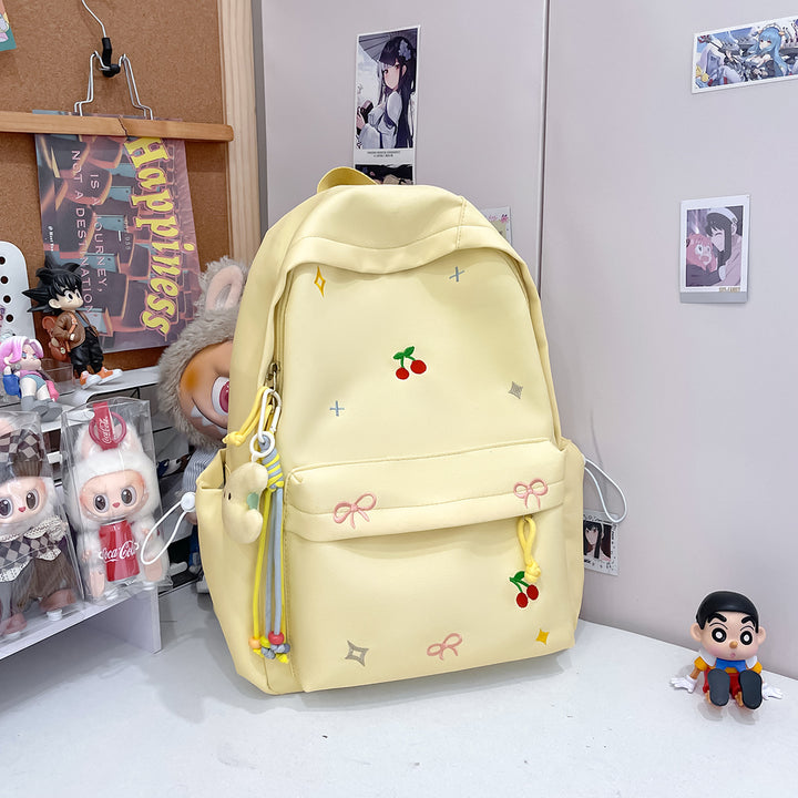 Cute Illustrated Cherry-Embellished Backpack Bowlift