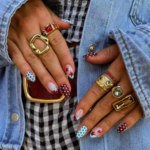 Artificial nail set with creative retro designs Bowlift