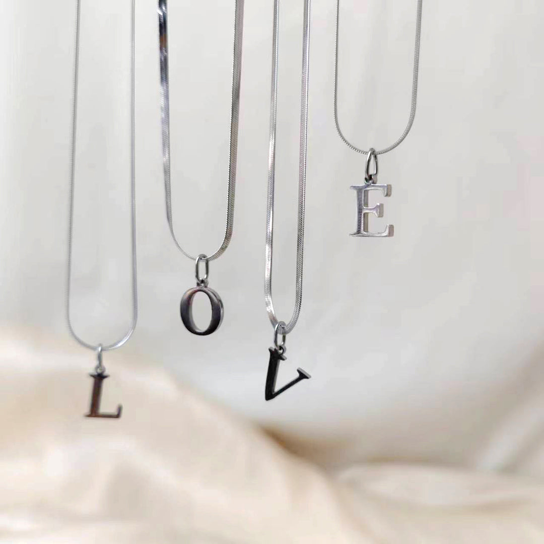 BowLift | Minimal Serif Letter Initial Herringbone Necklace
