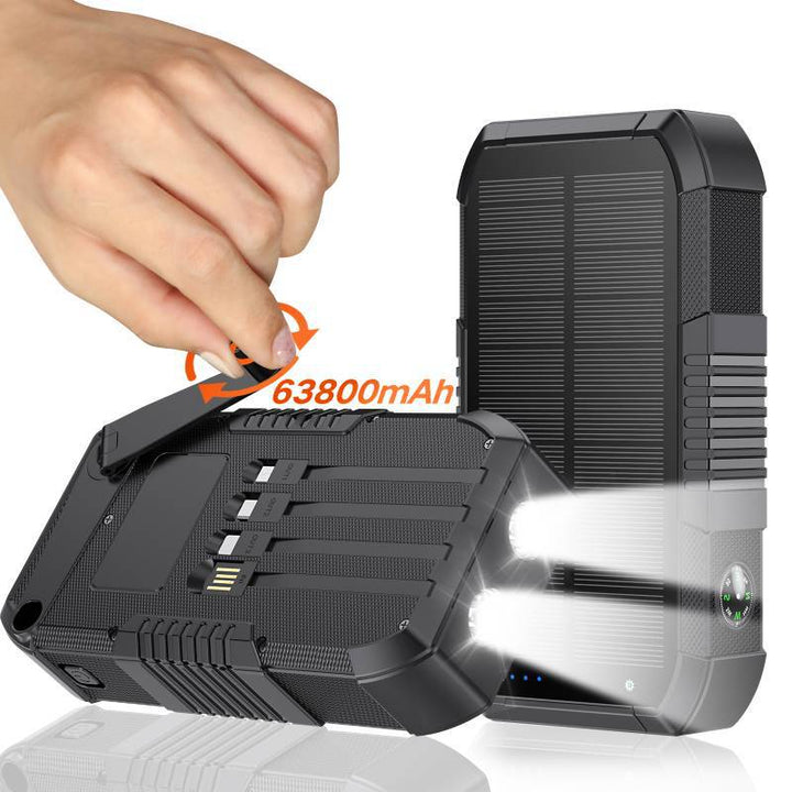 Portable power bank with solar charging and integrated LED light Bowlift