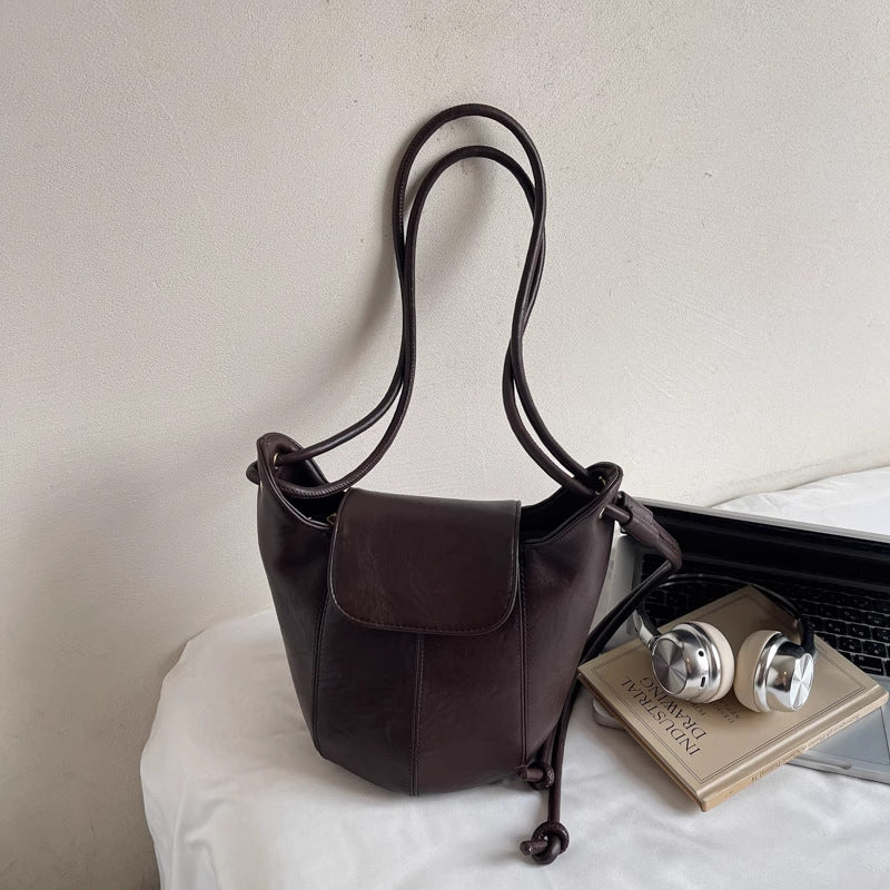 Casual Leather Bucket Bag Bowlift